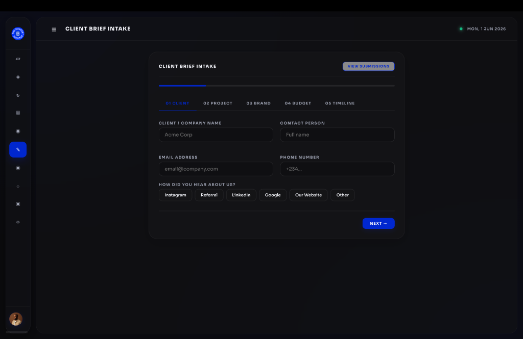MindsetOS Client Brief Wizard Tablet View